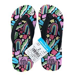 Reef Kids Ahi Tropical Rainbow Flip Flops US Size 2 Beach Footwear Cruise